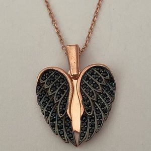 925 Silver angelwing heart initial double heart necklace 14K rose gold plated